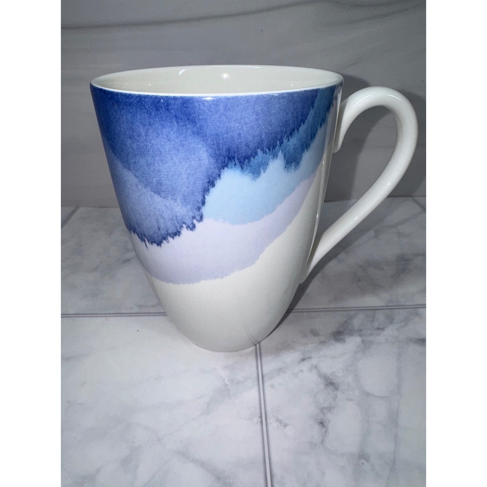 Lenox Indigo Watercolor Stripe Blue White Fine China Coffee Mug Cup EUC